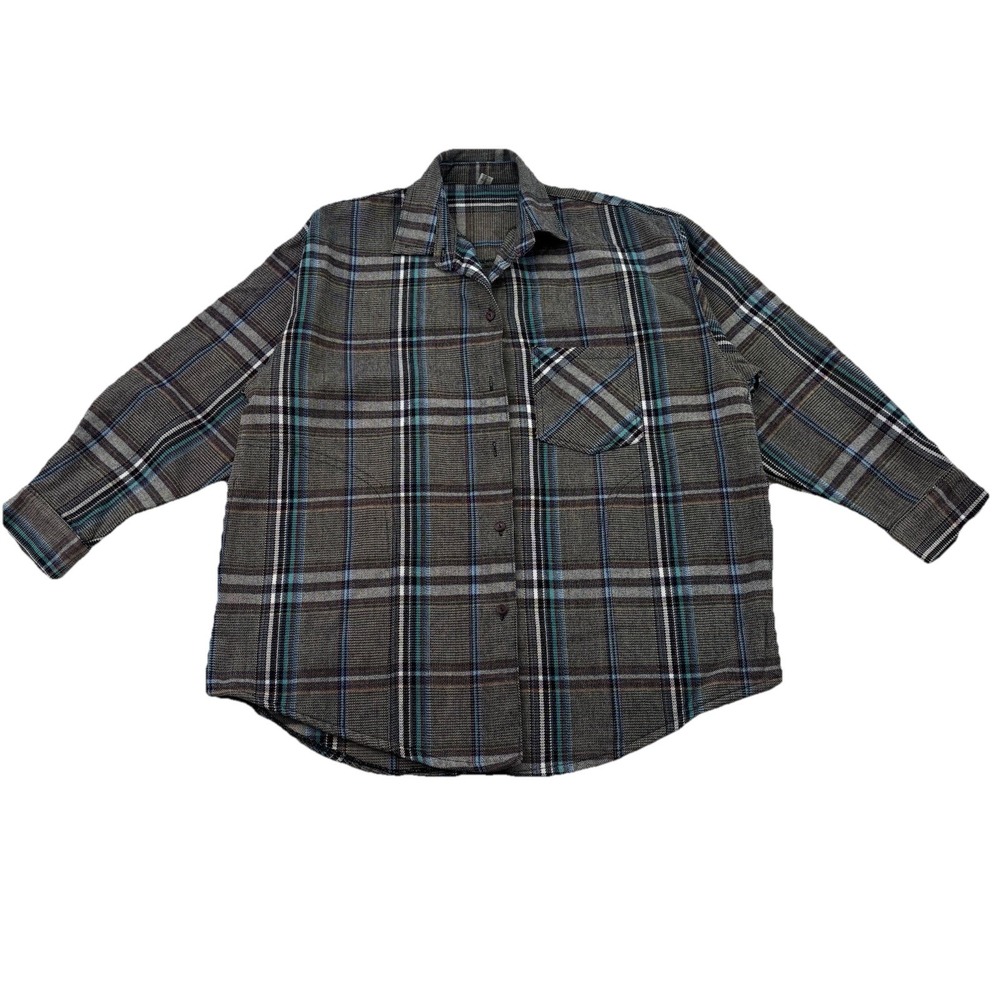 Vintage Korean Plaid Button Up Shirt XL‎ • Dark Academia Normcore Grunge Flannel